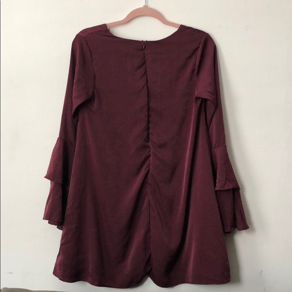 LULUS Burgundy flowy sleeve shift dress - Picture 3 of 4